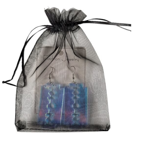 Acrylic Razor Blade Earrings Iridescent Blue Dangle Pierced Alt  Whimsygoth - Picture 9 of 9